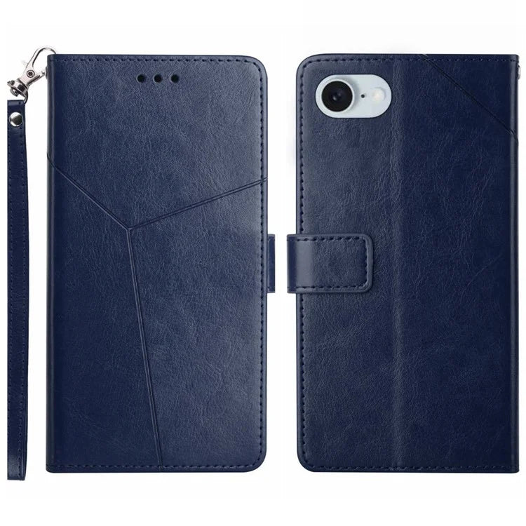 HT01 For iPhone SE (2024) Wallet Case Leather Flip Phone Cover Imprinted Y-shaped Lines
