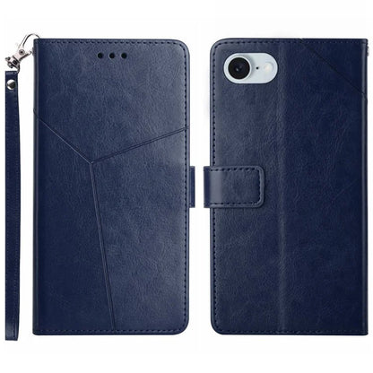 HT01 For iPhone SE (2024) Wallet Case Leather Flip Phone Cover Imprinted Y-shaped Lines
