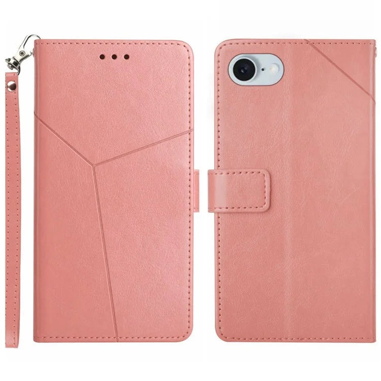 HT01 For iPhone SE (2024) Wallet Case Leather Flip Phone Cover Imprinted Y-shaped Lines