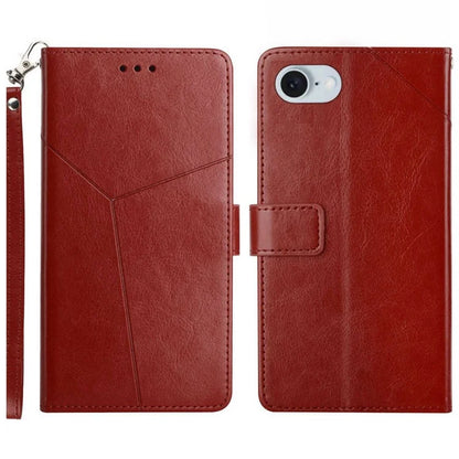 HT01 For iPhone SE (2024) Wallet Case Leather Flip Phone Cover Imprinted Y-shaped Lines