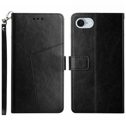 HT01 For iPhone SE (2024) Wallet Case Leather Flip Phone Cover Imprinted Y-shaped Lines
