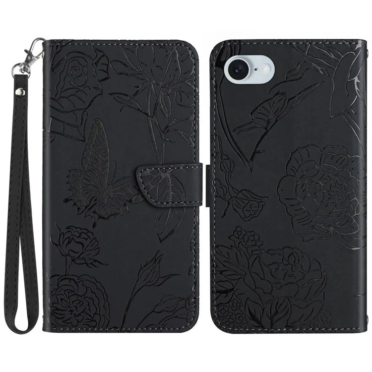 HT03 For iPhone SE (2024) Leather Case Imprinted Phone Cover with Strap