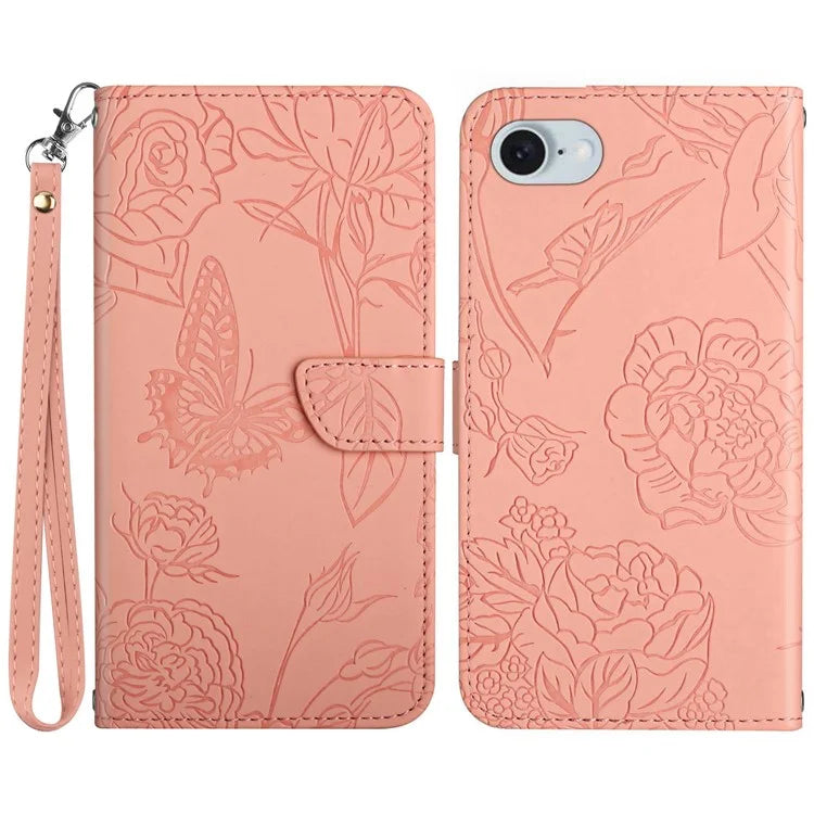 HT03 For iPhone SE (2024) Leather Case Imprinted Phone Cover with Strap