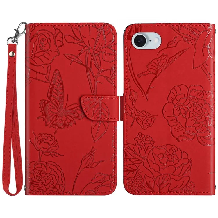 HT03 For iPhone SE (2024) Leather Case Imprinted Phone Cover with Strap