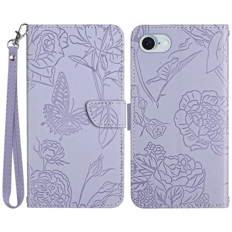 HT03 For iPhone SE (2024) Leather Case Imprinted Phone Cover with Strap
