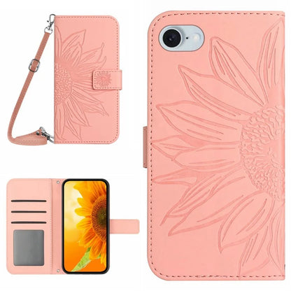 HT04 For iPhone SE (2024) Case Sunflower PU Leather+TPU Phone Cover with Shoulder Strap