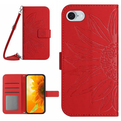 HT04 For iPhone SE (2024) Case Sunflower PU Leather+TPU Phone Cover with Shoulder Strap