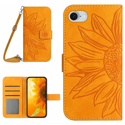 HT04 For iPhone SE (2024) Case Sunflower PU Leather+TPU Phone Cover with Shoulder Strap