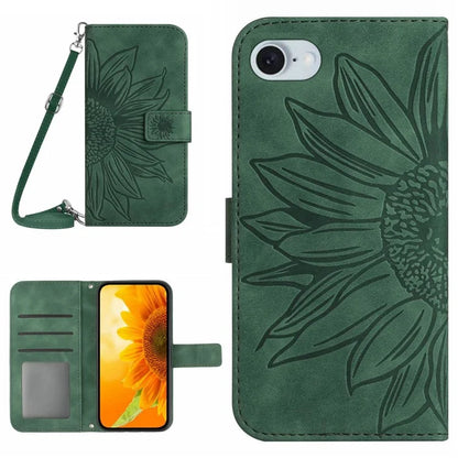 HT04 For iPhone SE (2024) Case Sunflower PU Leather+TPU Phone Cover with Shoulder Strap