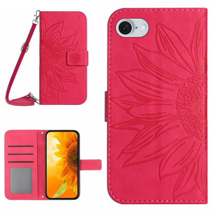 HT04 For iPhone SE (2024) Case Sunflower PU Leather+TPU Phone Cover with Shoulder Strap