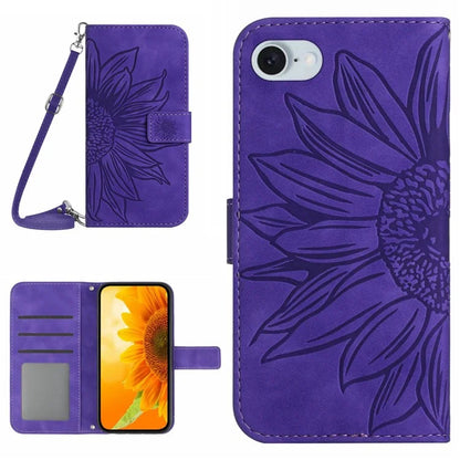 HT04 For iPhone SE (2024) Case Sunflower PU Leather+TPU Phone Cover with Shoulder Strap