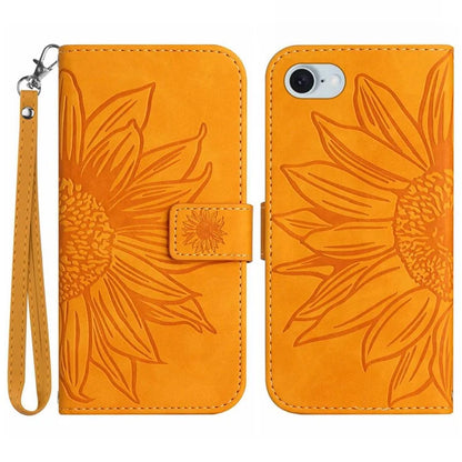 HT04 For iPhone SE (2024) Case with Wrist Strap Sunflower Pattern Phone Wallet Cover