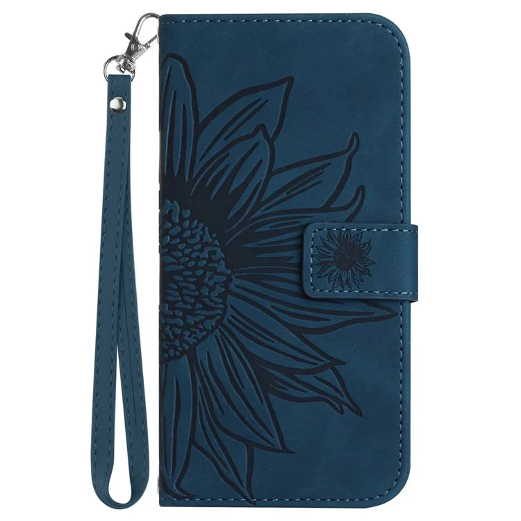 HT04 For iPhone SE (2024) Case with Wrist Strap Sunflower Pattern Phone Wallet Cover