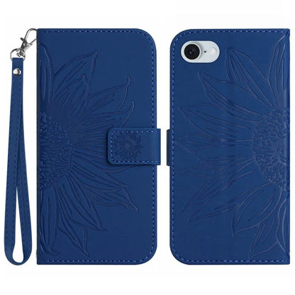 HT04 For iPhone SE (2024) Case with Wrist Strap Sunflower Pattern Phone Wallet Cover