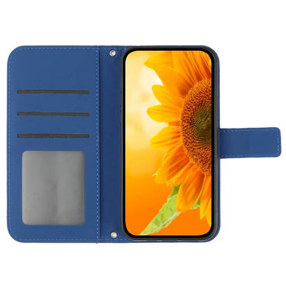 HT04 For iPhone SE (2024) Case with Wrist Strap Sunflower Pattern Phone Wallet Cover