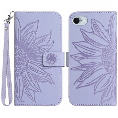 HT04 For iPhone SE (2024) Case with Wrist Strap Sunflower Pattern Phone Wallet Cover