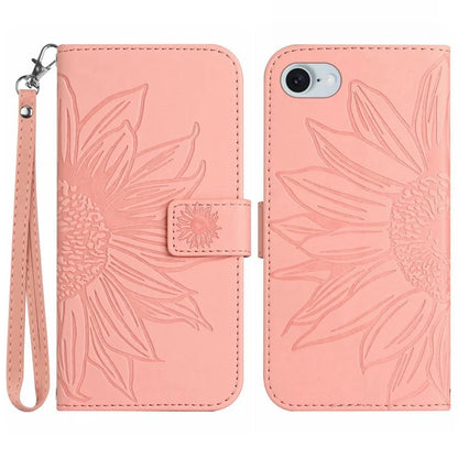HT04 For iPhone SE (2024) Case with Wrist Strap Sunflower Pattern Phone Wallet Cover