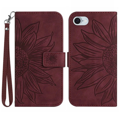 HT04 For iPhone SE (2024) Case with Wrist Strap Sunflower Pattern Phone Wallet Cover