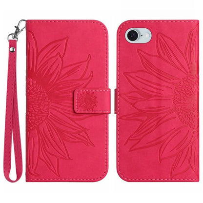 HT04 For iPhone SE (2024) Case with Wrist Strap Sunflower Pattern Phone Wallet Cover