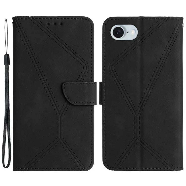 HT05 For iPhone SE (2024) Case Shockproof Lines Imprinted PU Leather Phone Cover