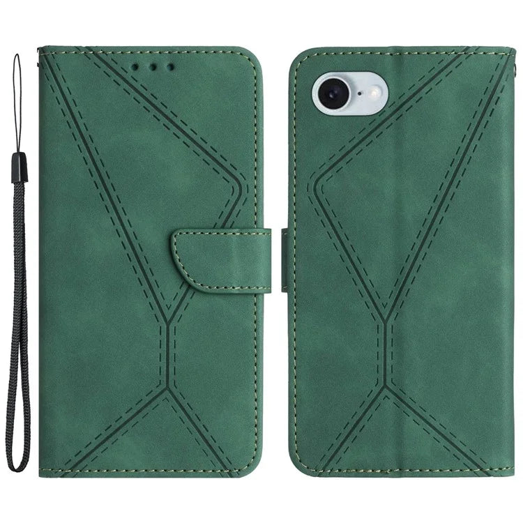 HT05 For iPhone SE (2024) Case Shockproof Lines Imprinted PU Leather Phone Cover