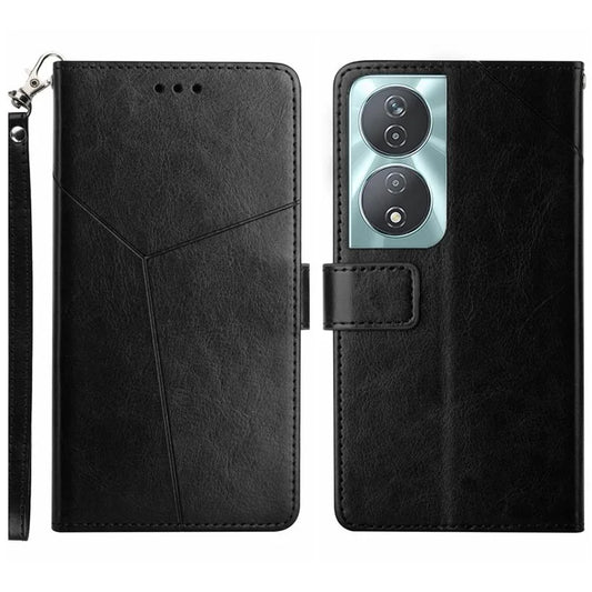 HT01 For Honor 90 Smart Flip Case Imprinted Y-shaped Lines Wallet Leather Phone Cover