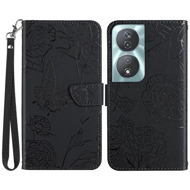 HT03 For Honor 90 Smart / X7b 4G Wallet Phone Stand Cover PU Leather Phone Case with Wrist Strap