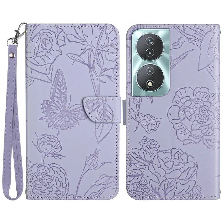 HT03 For Honor 90 Smart / X7b 4G Wallet Phone Stand Cover PU Leather Phone Case with Wrist Strap