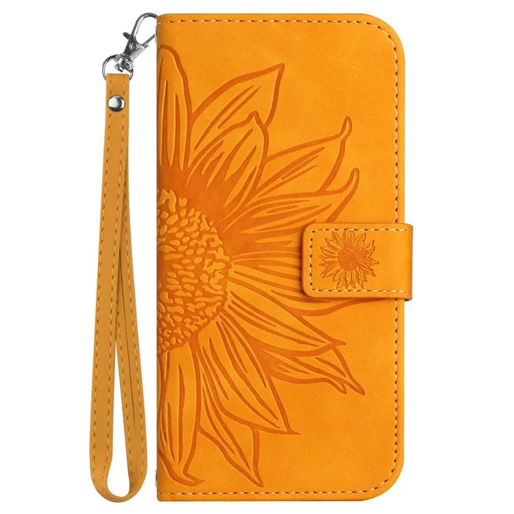 HT04 For Honor 90 Smart / X7b 4G Leather Wallet Case Sunflower Phone Cover with Wrist Strap