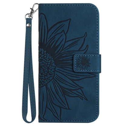HT04 For Honor 90 Smart / X7b 4G Leather Wallet Case Sunflower Phone Cover with Wrist Strap