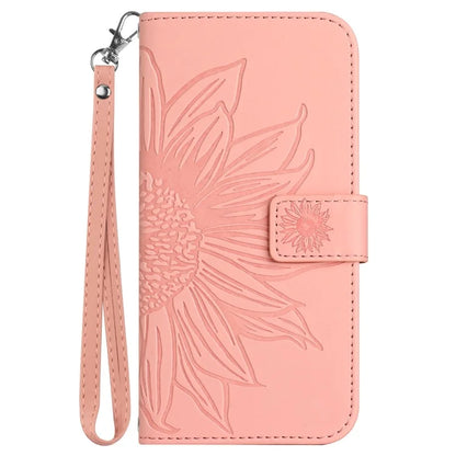 HT04 For Honor 90 Smart / X7b 4G Leather Wallet Case Sunflower Phone Cover with Wrist Strap