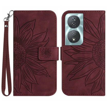 HT04 For Honor 90 Smart / X7b 4G Leather Wallet Case Sunflower Phone Cover with Wrist Strap