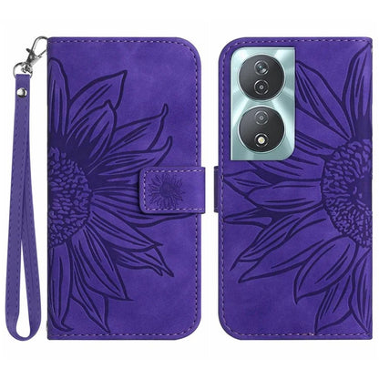 HT04 For Honor 90 Smart / X7b 4G Leather Wallet Case Sunflower Phone Cover with Wrist Strap