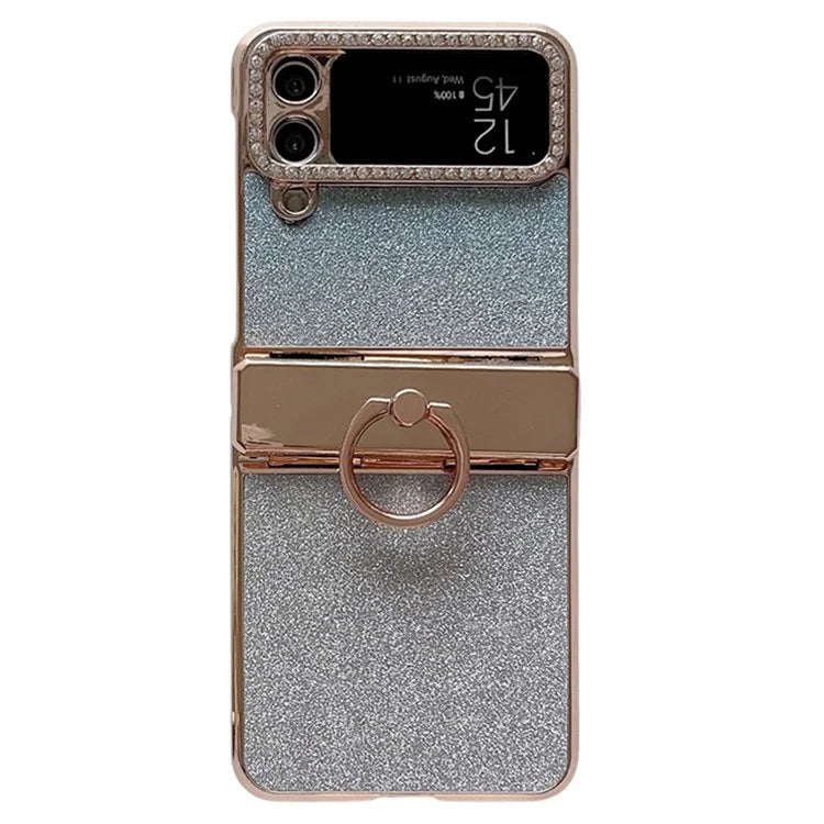 For Samsung Galaxy Z Flip3 5G / Z Flip4 5G Kickstand Case Glitter Design Rhinestone Decor Hard PC Phone Cover