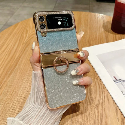For Samsung Galaxy Z Flip3 5G / Z Flip4 5G Kickstand Case Glitter Design Rhinestone Decor Hard PC Phone Cover