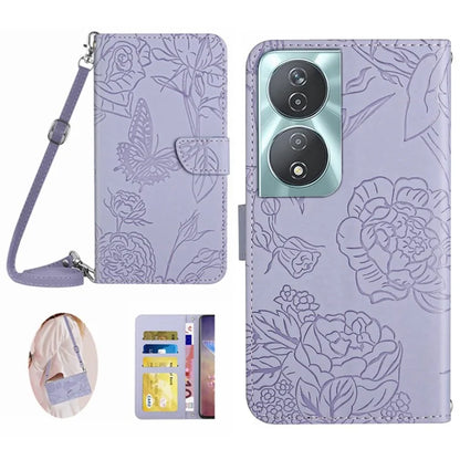 HT03 For Honor 90 Smart /  X7b 4G Crossbody Leather Phone Case Butterfly Wallet Cover