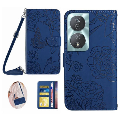 HT03 For Honor 90 Smart /  X7b 4G Crossbody Leather Phone Case Butterfly Wallet Cover