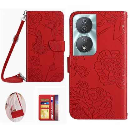 HT03 For Honor 90 Smart /  X7b 4G Crossbody Leather Phone Case Butterfly Wallet Cover