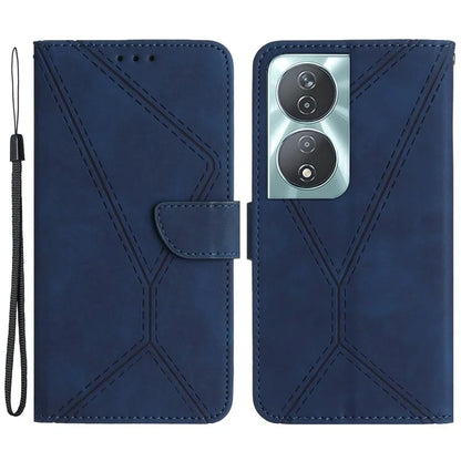 HT05 For Honor 90 Smart / X7b 4G Magnetic Phone Case Lines Imprinted Leather Flip Stand Cover