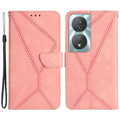 HT05 For Honor 90 Smart / X7b 4G Magnetic Phone Case Lines Imprinted Leather Flip Stand Cover