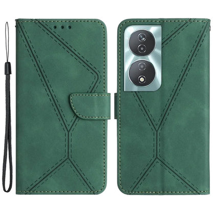 HT05 For Honor 90 Smart / X7b 4G Magnetic Phone Case Lines Imprinted Leather Flip Stand Cover