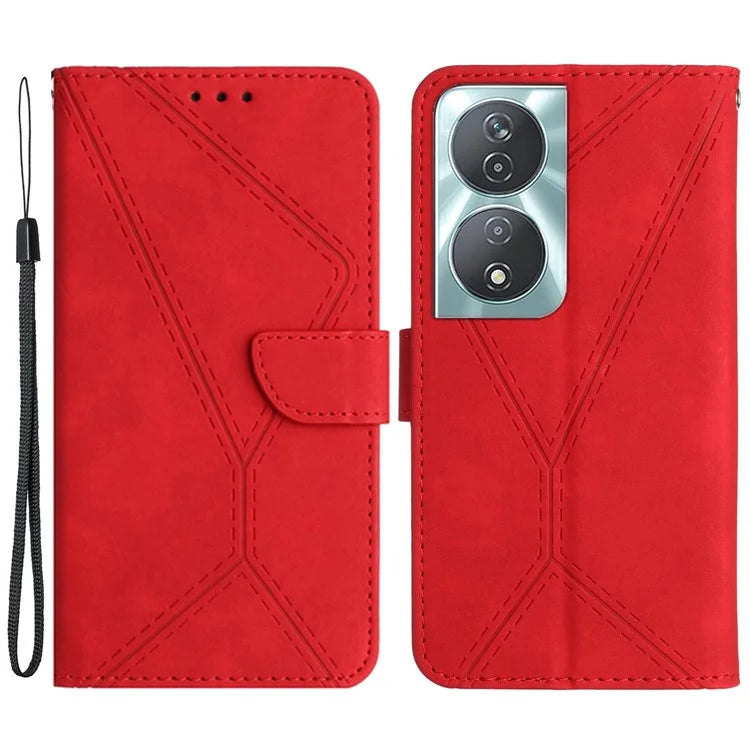 HT05 For Honor 90 Smart / X7b 4G Magnetic Phone Case Lines Imprinted Leather Flip Stand Cover