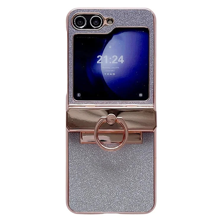For Samsung Galaxy Z Flip5 5G Glitter Design Hard PC Phone Cover with Ring Kickstand