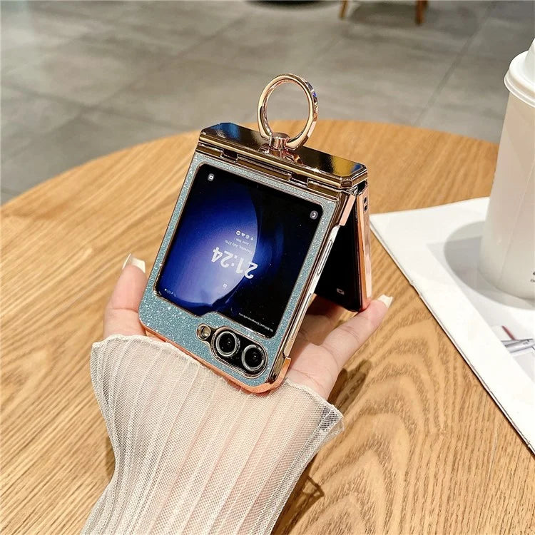 For Samsung Galaxy Z Flip5 5G Glitter Design Hard PC Phone Cover with Ring Kickstand