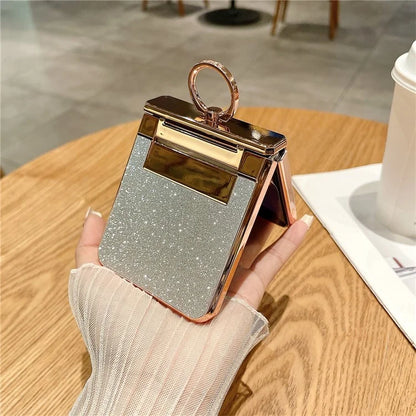For Samsung Galaxy Z Flip5 5G Glitter Design Hard PC Phone Cover with Ring Kickstand
