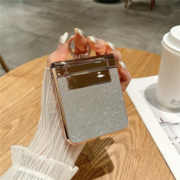 For Samsung Galaxy Z Flip5 5G Glitter Design Hard PC Phone Cover with Ring Kickstand