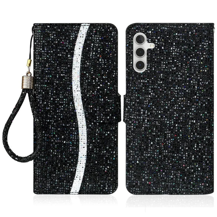 For Samsung Galaxy A15 5G Leather Case Glitter Splicing Phone Cover with Wallet Card Slots