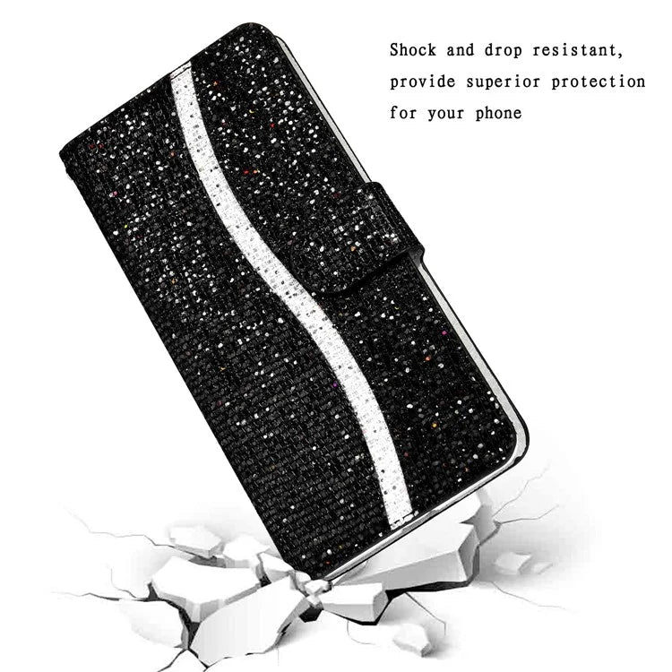 For Samsung Galaxy A15 5G Leather Case Glitter Splicing Phone Cover with Wallet Card Slots