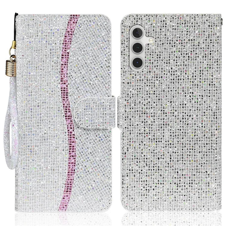For Samsung Galaxy A15 5G Leather Case Glitter Splicing Phone Cover with Wallet Card Slots