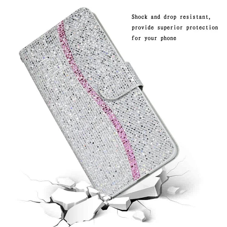 For Samsung Galaxy A15 5G Leather Case Glitter Splicing Phone Cover with Wallet Card Slots